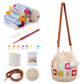 Granny square crochet kit product photo for Granny Square Bucket Bag Crochet Kit, with Woolique craft details