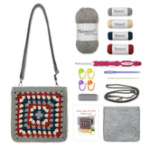Crochet Kit Granny Square Crochet Bag Kit – DIY Felt Purse with Hook, Wool Yarn, Markers, Guide & Video – for Intermediate or Ambitious Beginners
