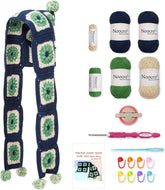 Granny square crochet kit product photo for Pom-Pom Granny Square Scarf Hood Crochet Kit, with Woolique craft details
