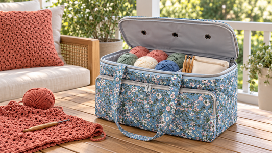 Yarn Storage Bag Setup for Patio Crochet