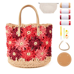 Kit for Intermediate or Advanced Level, Floral Raffia Bucket Bag, Purse, Step by Step Video Tutorial, Detailed Instruction Complete Kit Craft Supplies Holiday Gift