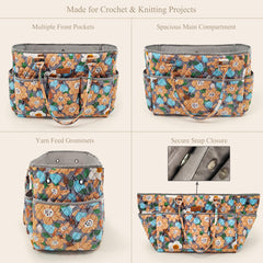 Woolique Studio Large Quilted Yarn Storage Tote Bag - Crochet & Knitting Project Organizer