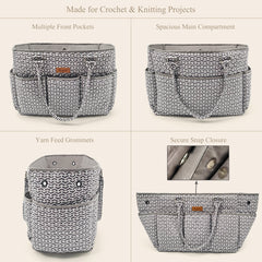 Woolique Studio Large Quilted Yarn Storage Tote Bag - Crochet & Knitting Project Organizer