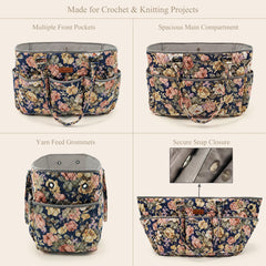 Woolique Studio Large Quilted Yarn Storage Tote Bag - Crochet & Knitting Project Organizer