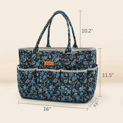 Yarn tote size: 16 in wide, 9.5 in deep and 11.5 in high, with a 10.2 in handle drop