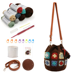 Kit for Advanced or Intermediate Beginner DIY Granny Square Bucket Bag, Purse, with Step by Step Tutorial Video and Detailed Instruction Complete Kit Craft Supplies Holiday Gift
