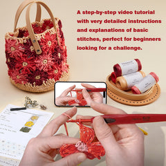 Kit for Intermediate or Advanced Level, Floral Raffia Bucket Bag, Purse, Step by Step Video Tutorial, Detailed Instruction Complete Kit Craft Supplies Holiday Gift
