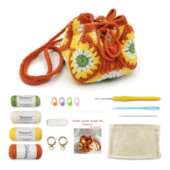 Kit Granny Square Shumai Bag, Purse, Complete DIY Kit, Detailed Instructions, Video Tutorials, for Beginners or Intermediate and Advanced Crocheters