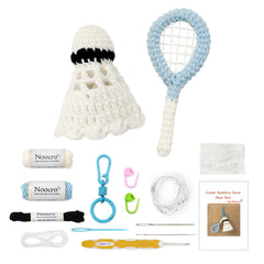 Woolique Studio Badminton Crochet Keychain Kit - Beginner Friendly DIY Bag Charm, Video Tutorials