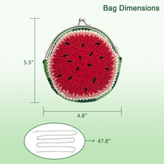 Watermelon Crochet Coin Purse Kit with Metal Kiss Clasp – DIY Crochet Bag for Beginners, Complete Kit with Video Tutorial and Detailed Instructions