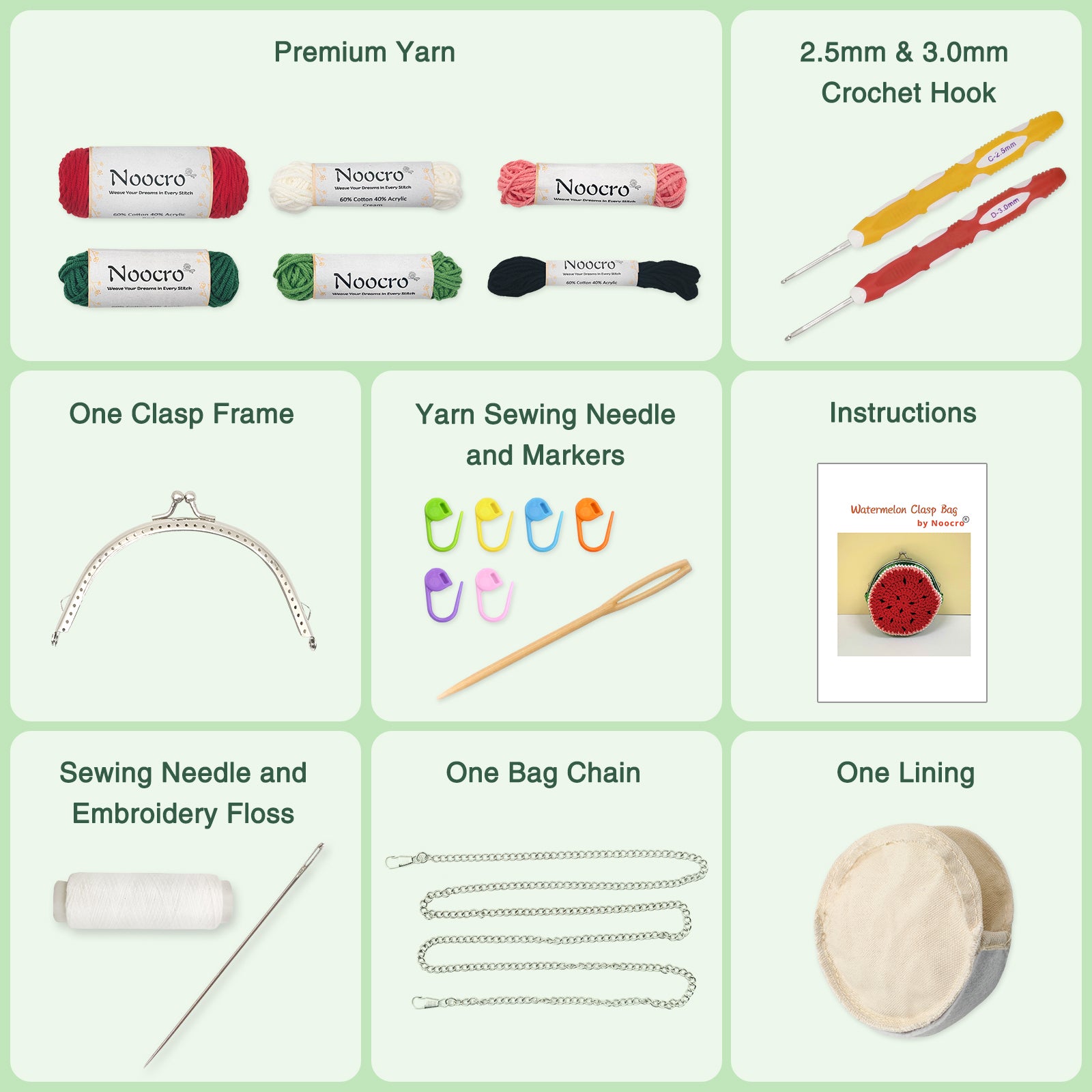 Crochet purse kit product view 3 for Watermelon Crochet Coin Purse Kit, with Woolique craft details