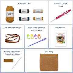 Crochet Kit Granny Square Crochet Bag Kit – DIY Felt Purse with Hook, Wool Yarn, Markers, Guide & Video – for Intermediate or Ambitious Beginners