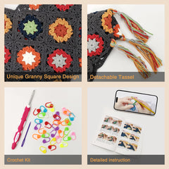 Granny Square Crochet Tank Top Kit – DIY Yarn Kit with Hook, Stitch Markers, Detailed Guide & Video Tutorial – for Intermediate or Ambitious Beginners