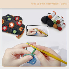 Granny Square Crochet Tank Top Kit – DIY Yarn Kit with Hook, Stitch Markers, Detailed Guide & Video Tutorial – for Intermediate or Ambitious Beginners