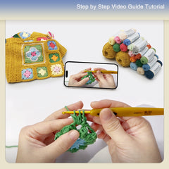 Granny Square Scarf Crochet Kit – Complete Yarn Kit with Crochet Hook, Markers, and Other Accessories, Detailed Instruction & Video Tutorial – for Intermediate or Ambitious Beginners