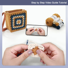 Crochet Kit Granny Square Crochet Bag Kit – DIY Felt Purse with Hook, Wool Yarn, Markers, Guide & Video – for Intermediate or Ambitious Beginners