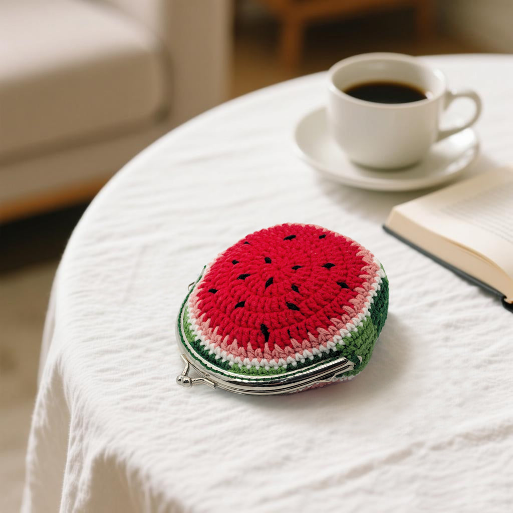 Crochet purse kit product view 6 for Watermelon Crochet Coin Purse Kit, with Woolique craft details