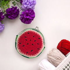 Watermelon Crochet Coin Purse Kit with Metal Kiss Clasp – DIY Crochet Bag for Beginners, Complete Kit with Video Tutorial and Detailed Instructions