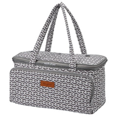woolique knitting project bag, grey and white chevron patterned quilted bag
