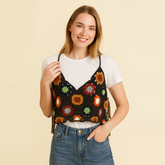 Granny Square Crochet Tank Top Kit – DIY Yarn Kit with Hook, Stitch Markers, Detailed Guide & Video Tutorial – for Intermediate or Ambitious Beginners