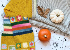 Granny Square Scarf Crochet Kit – Complete Yarn Kit with Crochet Hook, Markers, and Other Accessories, Detailed Instruction & Video Tutorial – for Intermediate or Ambitious Beginners