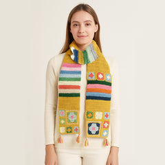 Granny Square Scarf Crochet Kit – Complete Yarn Kit with Crochet Hook, Markers, and Other Accessories, Detailed Instruction & Video Tutorial – for Intermediate or Ambitious Beginners