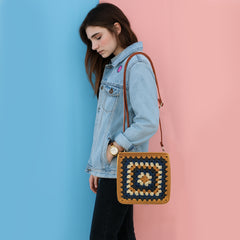 Crochet Kit Granny Square Crochet Bag Kit – DIY Felt Purse with Hook, Wool Yarn, Markers, Guide & Video – for Intermediate or Ambitious Beginners