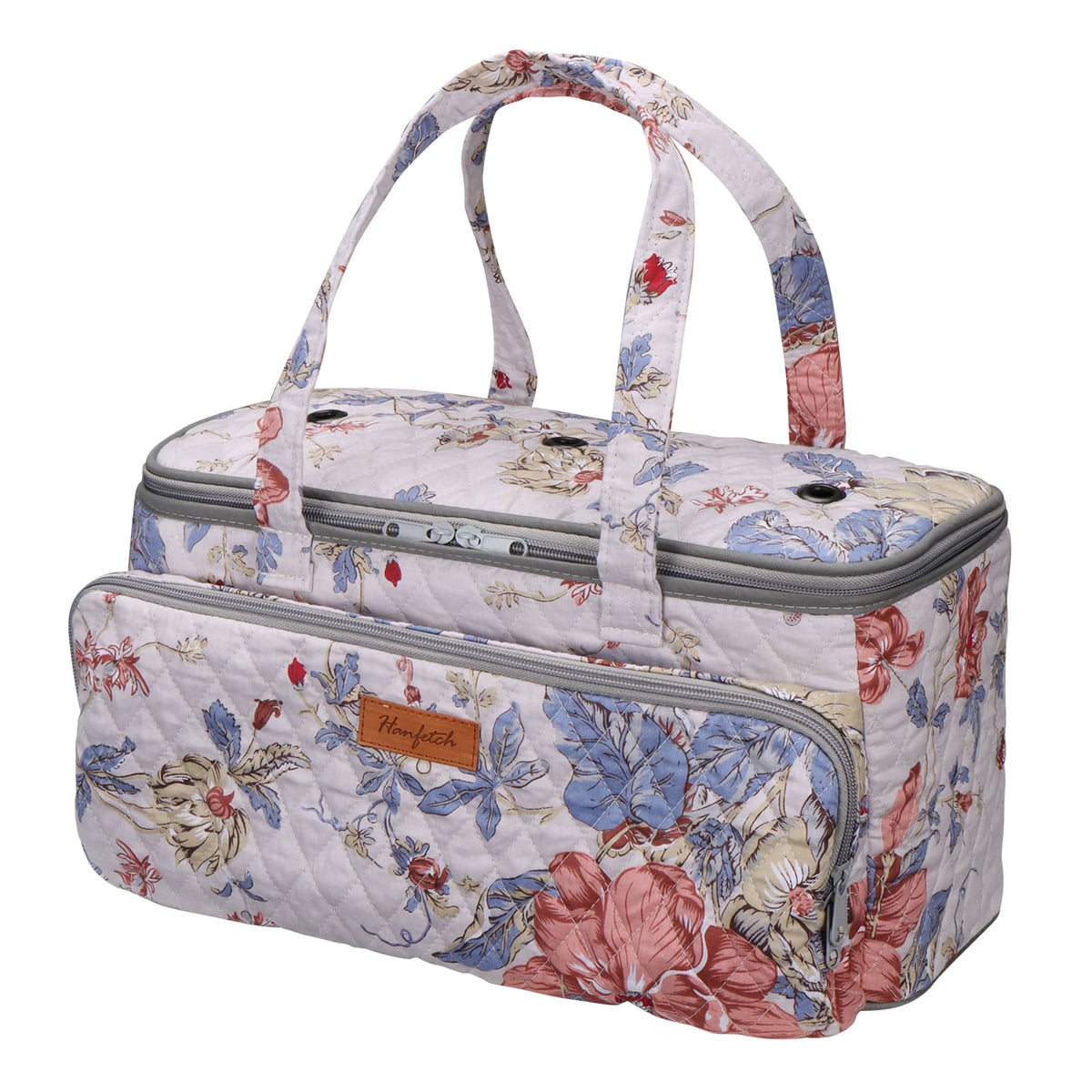 Woolique knitting project bag, pedal floral patterned quilted craft storage bag