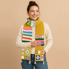 Granny Square Scarf Crochet Kit – Complete Yarn Kit with Crochet Hook, Markers, and Other Accessories, Detailed Instruction & Video Tutorial – for Intermediate or Ambitious Beginners
