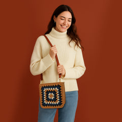 Crochet Kit Granny Square Crochet Bag Kit – DIY Felt Purse with Hook, Wool Yarn, Markers, Guide & Video – for Intermediate or Ambitious Beginners