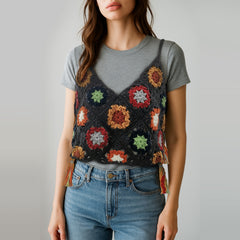 Granny Square Crochet Tank Top Kit – DIY Yarn Kit with Hook, Stitch Markers, Detailed Guide & Video Tutorial – for Intermediate or Ambitious Beginners