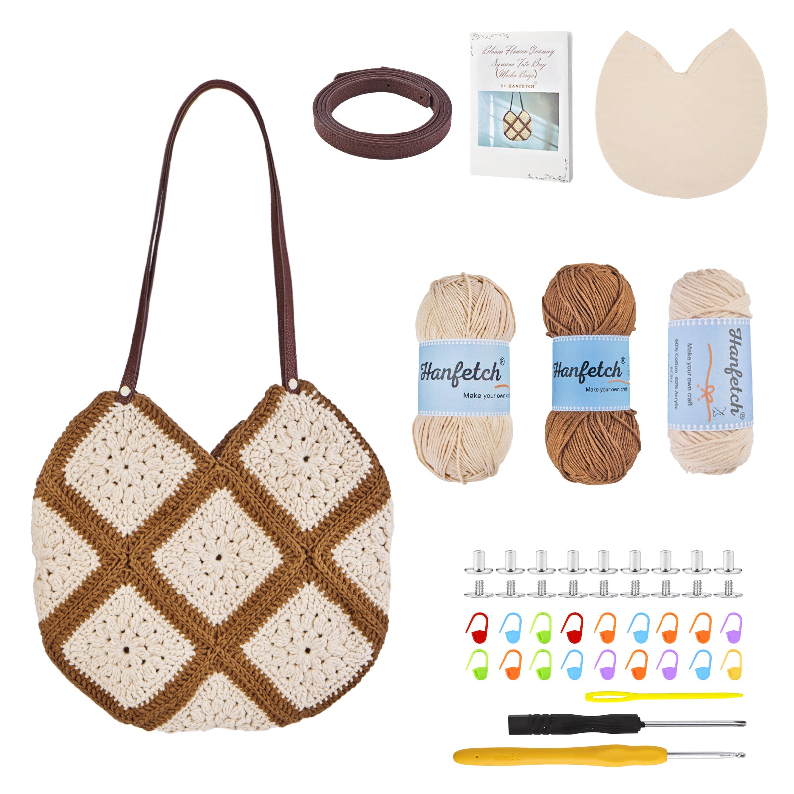 Granny square crochet kit product view 4 for Granny Square Tote Bag Crochet Kit, with Woolique craft details