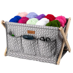Woolique craft storage box, grey and white chevron print