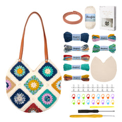 Kit for Advanced or Intermediate Beginner, Step by Step Video Tutorial and Detailed Guide Instruction DIY Craft Supplies for Adult and Kid with Complete Kit for Granny Square Tote Bag
