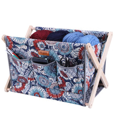 Woolique craft storage box, navy with red and teal floral mandala print