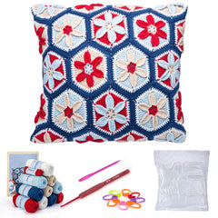 Kit for Advanced or Intermediate Beginner DIY Granny Square Pillow with Step by Step Tutorial Video and Detailed Instruction Complete Kit Craft Supplies Holiday Gift for Adults and Kids