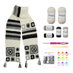 Granny Square Scarf Crochet Kit – Complete Yarn Kit with Crochet Hook, Markers, and Other Accessories, Detailed Instruction & Video Tutorial – for Intermediate or Ambitious Beginners