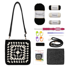 Crochet Kit Granny Square Crochet Bag Kit – DIY Felt Purse with Hook, Wool Yarn, Markers, Guide & Video – for Intermediate or Ambitious Beginners