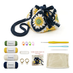 Kit Granny Square Shumai Bag, Purse, Complete DIY Kit, Detailed Instructions, Video Tutorials, for Beginners or Intermediate and Advanced Crocheters