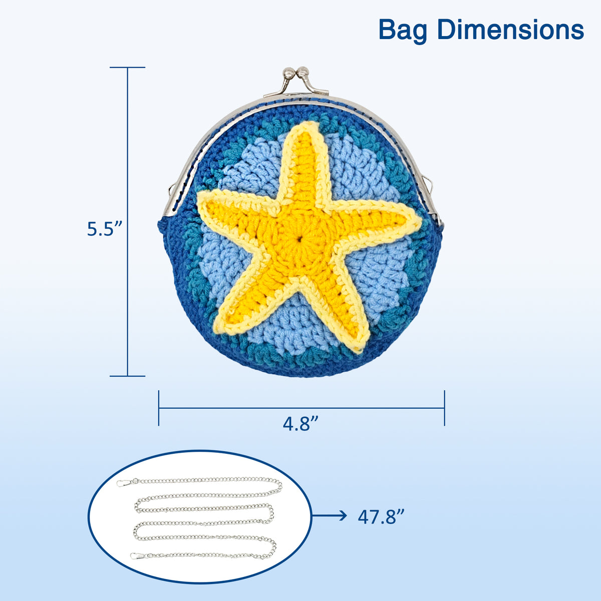 Crochet purse kit product view 2 for Starfish Crochet Coin Purse Kit, with Woolique craft details
