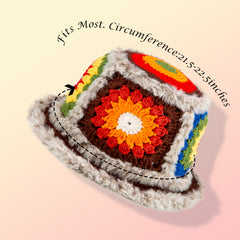 Kit for Beginners or Intermediate Level, Fuzzy Granny Square Bucket Hat, Step by Step Video Tutorial, Detailed Instruction Complete Kit Craft Supplies Holiday Gift