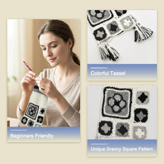 Granny Square Scarf Crochet Kit – Complete Yarn Kit with Crochet Hook, Markers, and Other Accessories, Detailed Instruction & Video Tutorial – for Intermediate or Ambitious Beginners