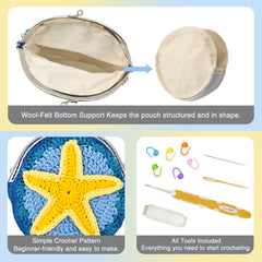 Crochet purse kit product view 4 for Starfish Crochet Coin Purse Kit, with Woolique craft details