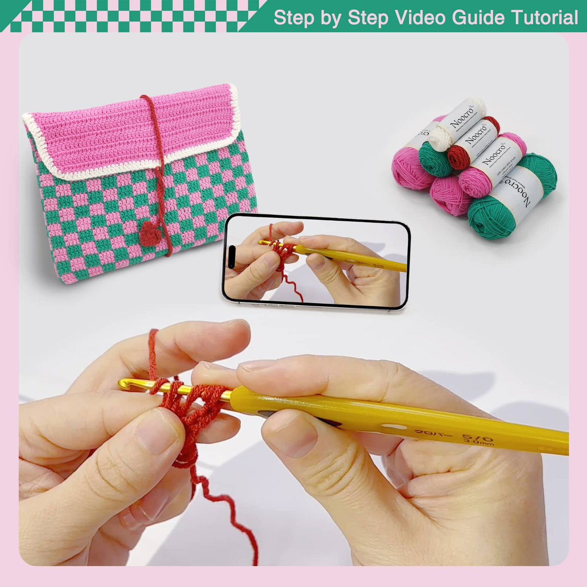 Beginner crochet kit product view 7 for iPad Clutch Crochet Kit, with Woolique craft details