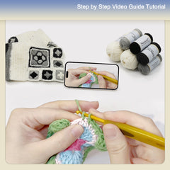 Granny Square Scarf Crochet Kit – Complete Yarn Kit with Crochet Hook, Markers, and Other Accessories, Detailed Instruction & Video Tutorial – for Intermediate or Ambitious Beginners
