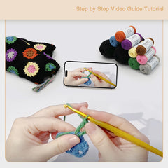 Granny Square Crochet Tank Top Kit – DIY Yarn Kit with Hook, Stitch Markers, Detailed Guide & Video Tutorial – for Intermediate or Ambitious Beginners