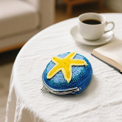 Woolique Studio Starfish Crochet Coin Purse Kit - Beginner Friendly DIY Kiss Clasp Small Bag, Video Tutorials