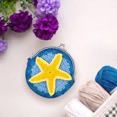 Woolique Studio Starfish Crochet Coin Purse Kit - Beginner Friendly DIY Kiss Clasp Small Bag, Video Tutorials
