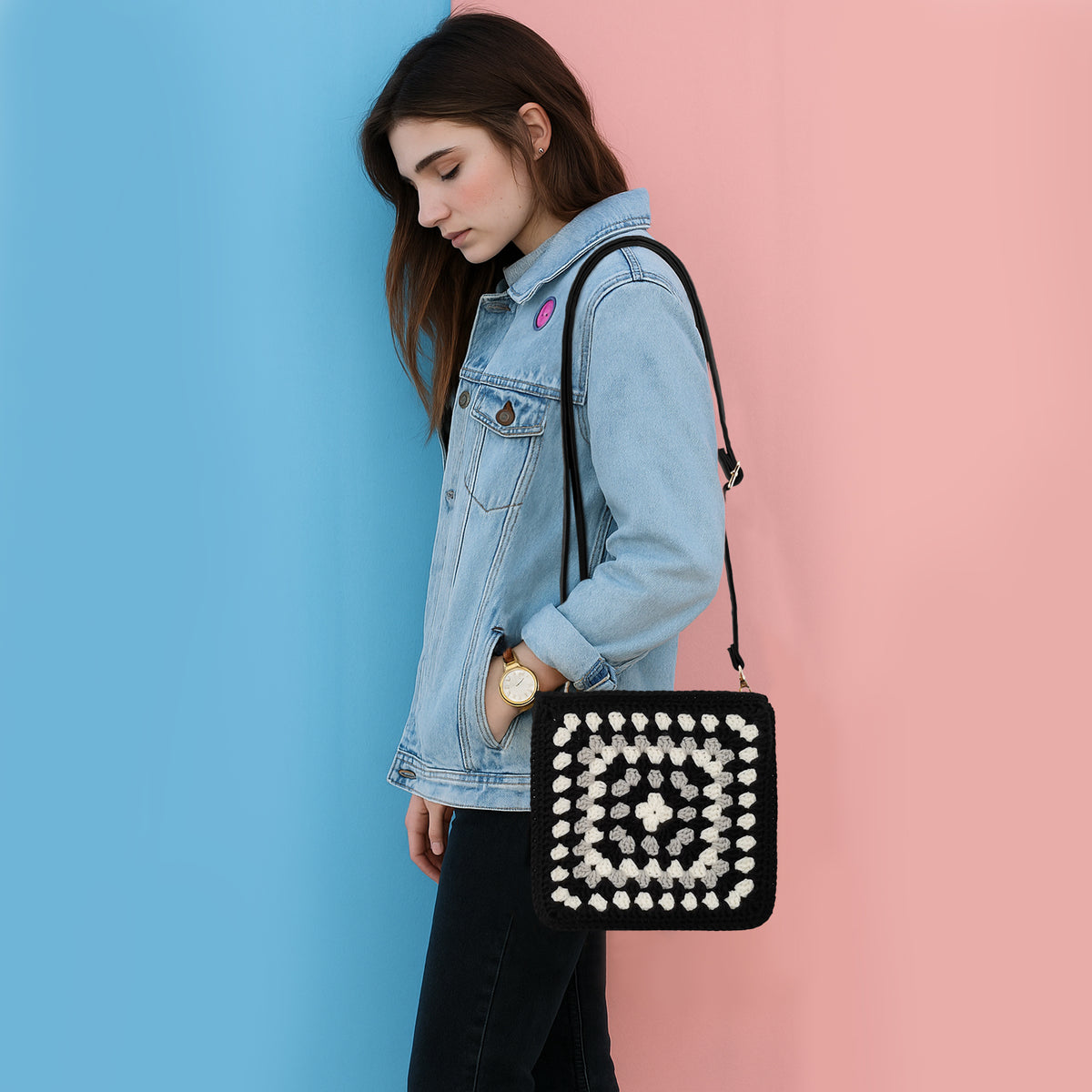Granny square crochet kit product view 17 for Granny Square Felt Purse Crochet Kit, with Woolique craft details