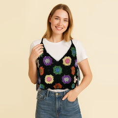 Granny Square Crochet Tank Top Kit – DIY Yarn Kit with Hook, Stitch Markers, Detailed Guide & Video Tutorial – for Intermediate or Ambitious Beginners